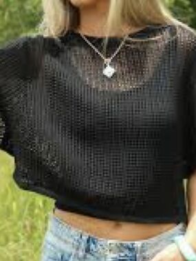 We The Free Black Cropped Knit Tee Size XS